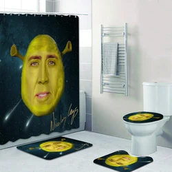 Novelty Nicolas Cage as Shreck Bathroom Shower Curtain Set for Toilet Nicolas Cage Bathroom Curtains Mats Rugs Home Decor Gift