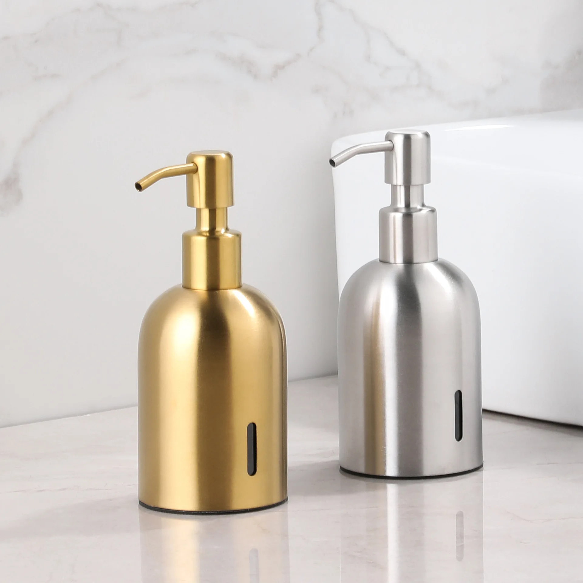 Stainless Steel Hand Press Soap Dispenser Desktop Hotel Countertop Refill Bottle for Hand Sanitizer Body Wash Sub Bottling