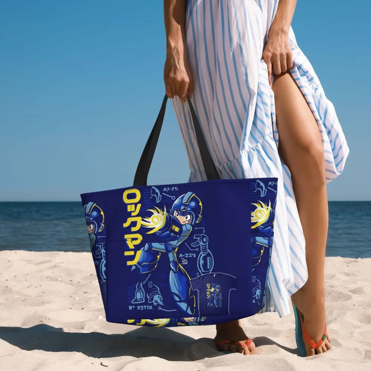 

Megaman Video Game Mega Man Beach Tote Bag Sport Gym Yoga Duffle Large Tote Bag Women Travel Bag Fitness bag