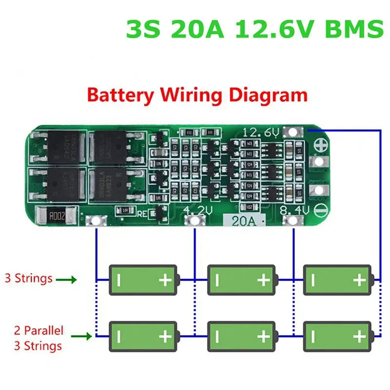 1-20 pces 3s 20a bateria de lítio li-ion 18650 carregador pcb bms placa de proteção 12.6v 59x20x3.4mm bateria de íon-lítio para motor de broca