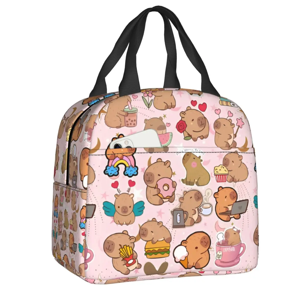 

Custom Capibara Love Lunch Bag Women Cooler Warm Insulated Lunch Boxes for Kids School Children