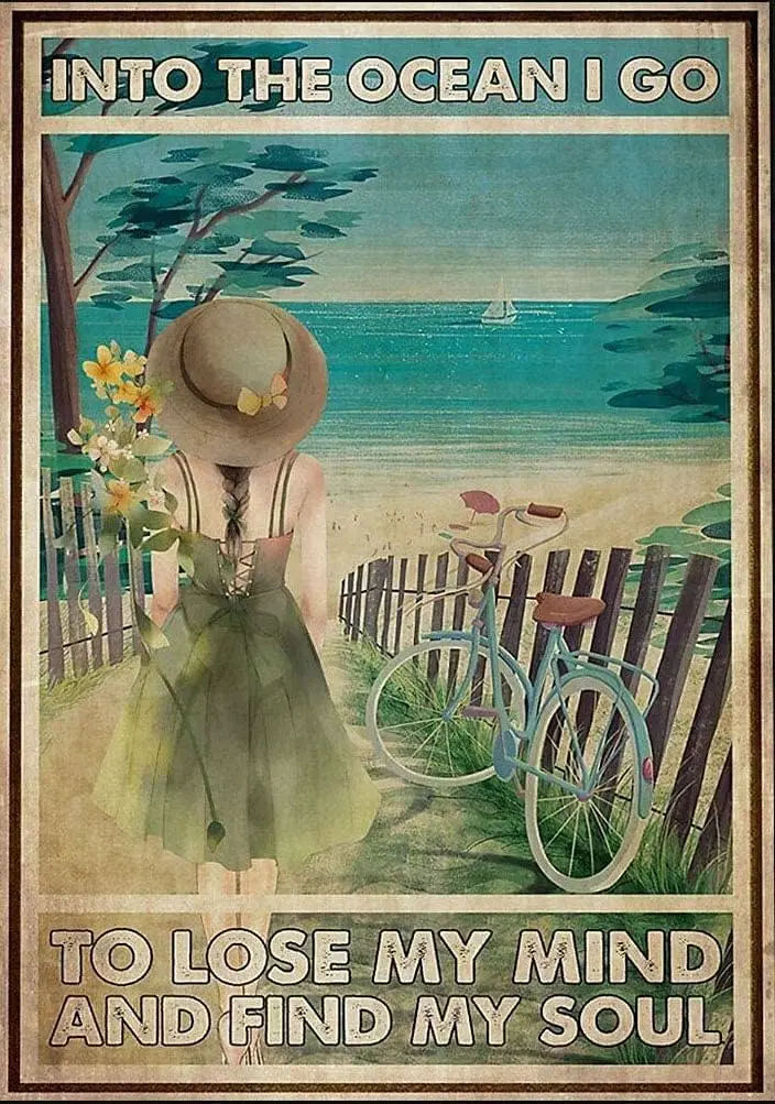 Krouterebs Beach and Into The Ocean I Go to Lose Novelty in Christmas New Year Father? Metal Tin Sign Hanging Retro Sign Ki sign