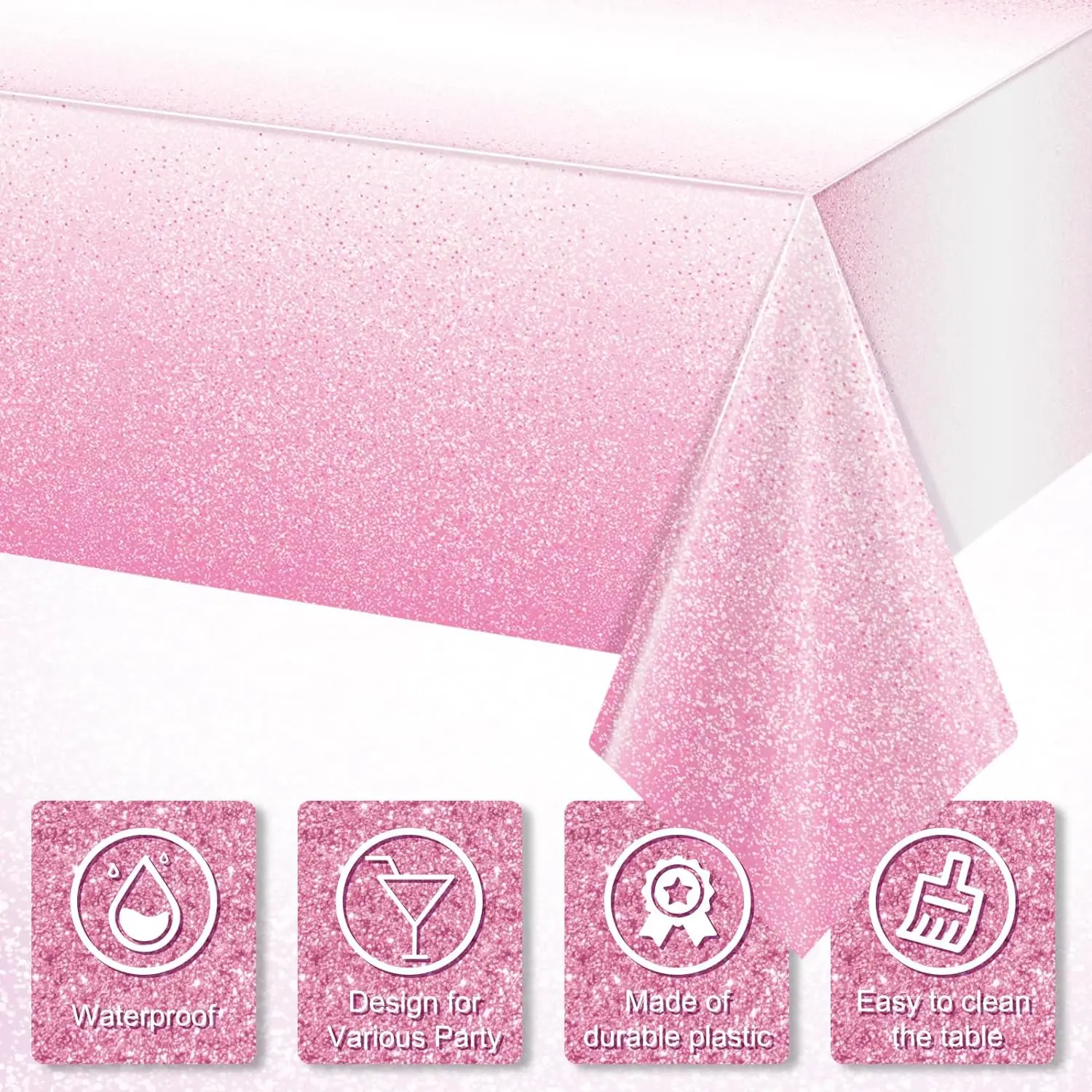 

Light Pink Sprinkle Tablecloth for Parties Gradient Pastel Pink Disposable Table Cover for Rectangle Tables for Wedding Birthday