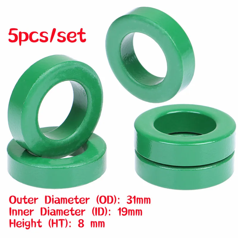 5Pcs 31*19*8mm High Conductivity Green Ferrite Core Ring Anti-interference Filter Inductor