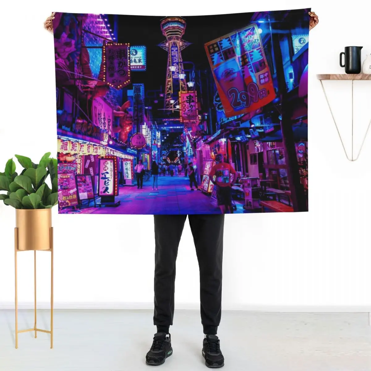 Osaka's Neon Paradise Throw Blanket Retros Decorative Sofas Sofa Throw Polar Tourist blankets and throws Blankets