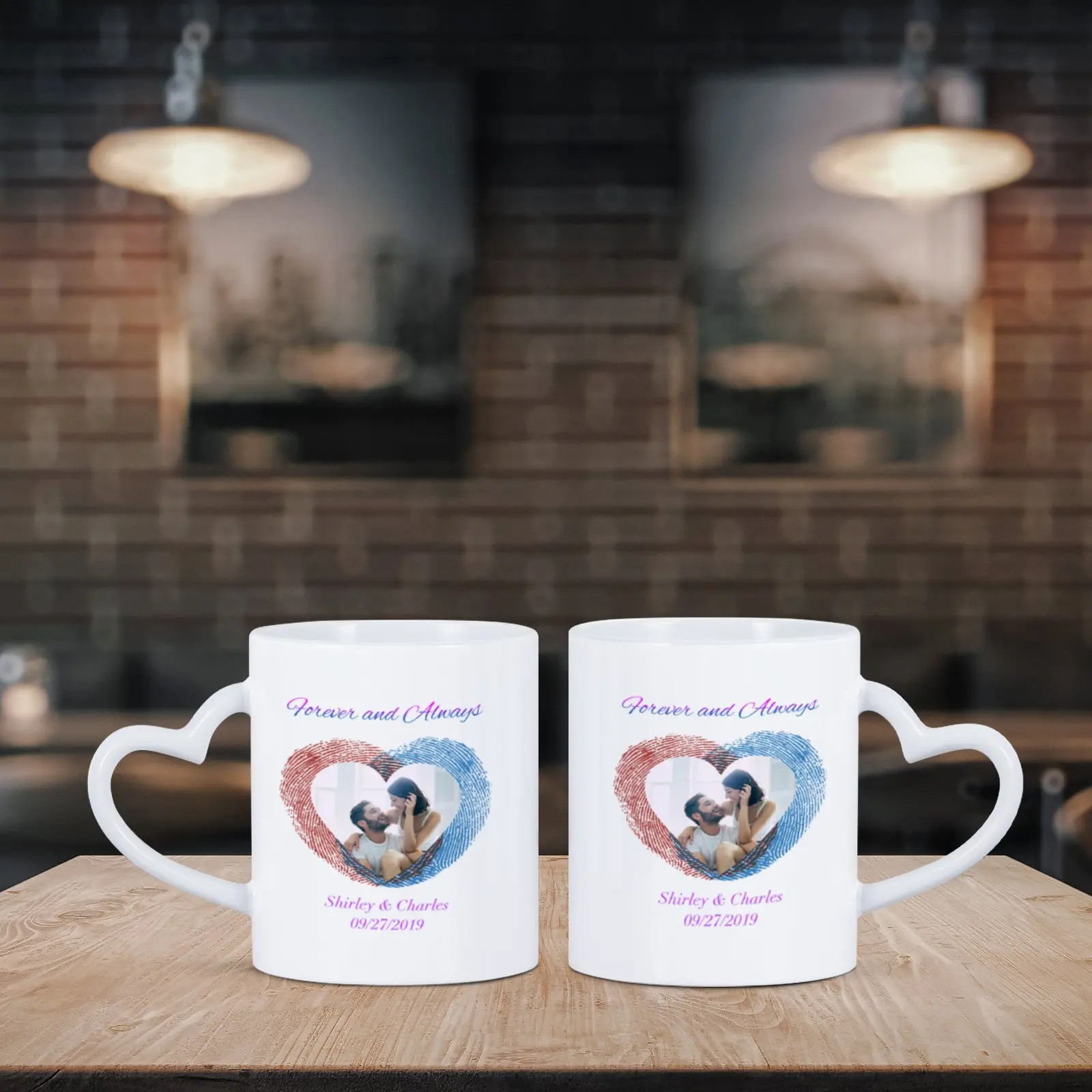 1 Pair Custom Photo Mugs for Couple Exclusive Coffee Mug with Name Picture Heart Handle Ceramics Cups Milk Cups Valentine's Day