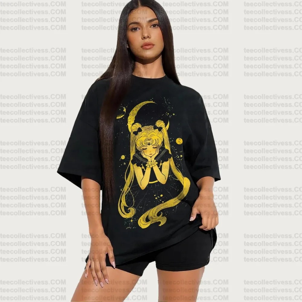 Anime Sailor Moon Women's Harajuku Summer T-shirt 2025 New Oversized Retro Streetwear Casual Loose Men Short Sleeve Unisex Tops