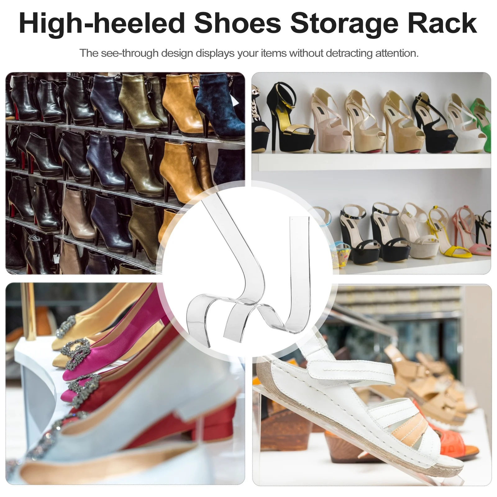

2 pcs Acrylic Shoe Display Rack S-Type Transparent Holder For High Heels Storage Women Shoe Shelf Stand Practical Display Stand