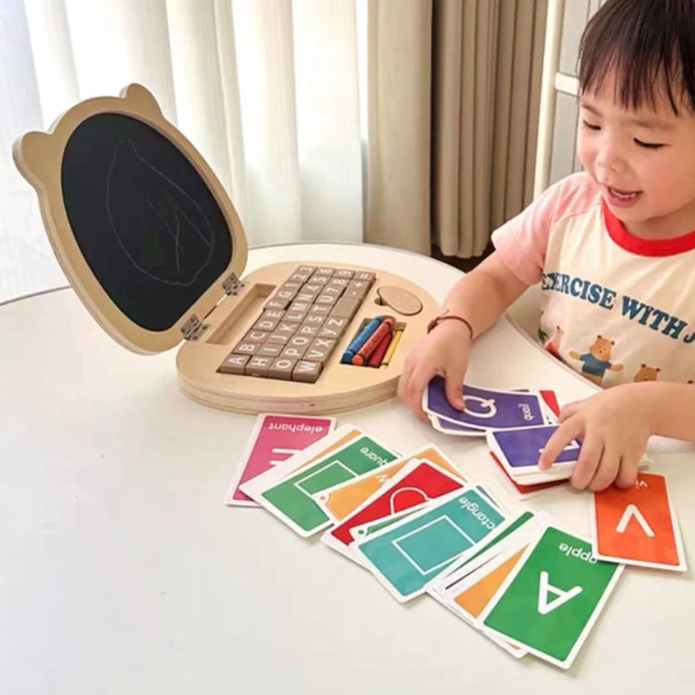 

Laptop Shaped Simulation Drawing Board Wooden Mathematics Enlightenment Early Education Board Writing Training Recognize