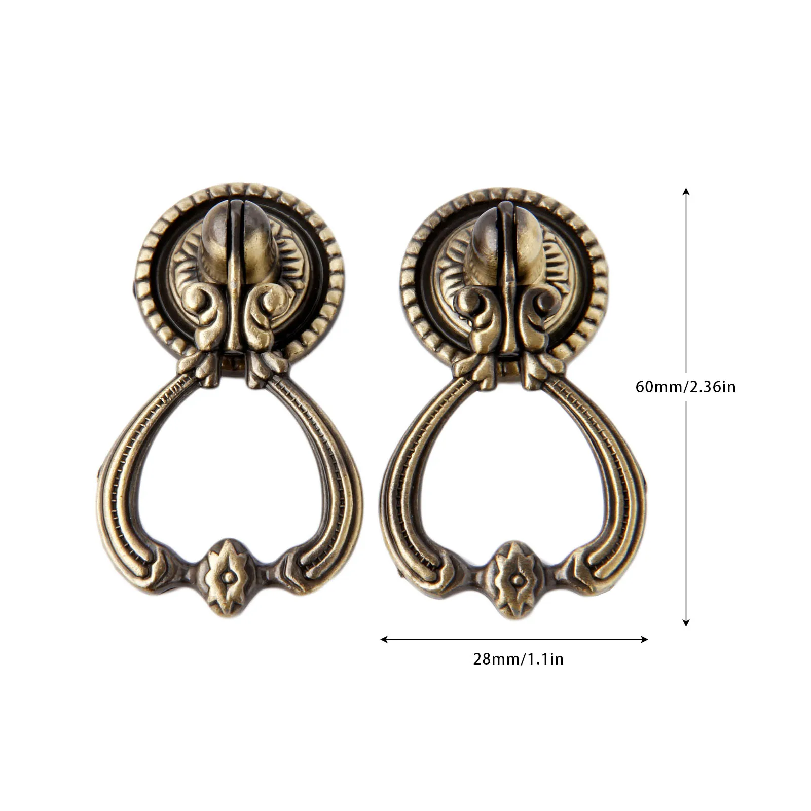 DRELD 2Pcs Antique Brass Furniture Handles Vintage Cabinet Knobs and Handles Door Closet Cabinet Drawer Pull Handle for Kitchen