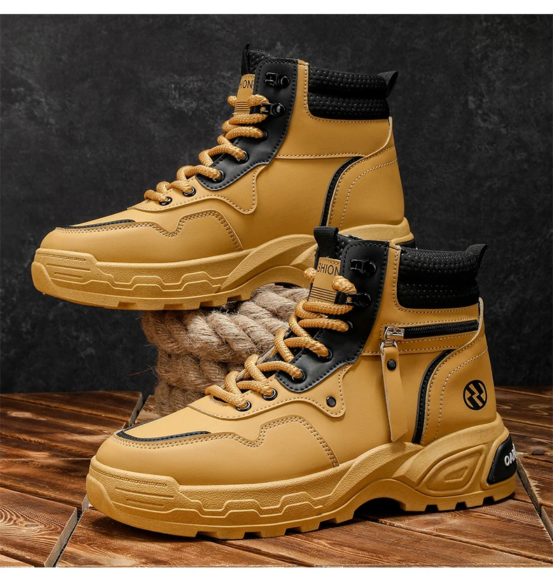 Herrenstiefel Frühling und Herbst Neue Weichsohlen-Antirutsch-Freizeitstiefel Modische Joker-Outdoor-High-Top-Stiefel Jugendliche Komfort-Arbeitsstiefel – Detail 17