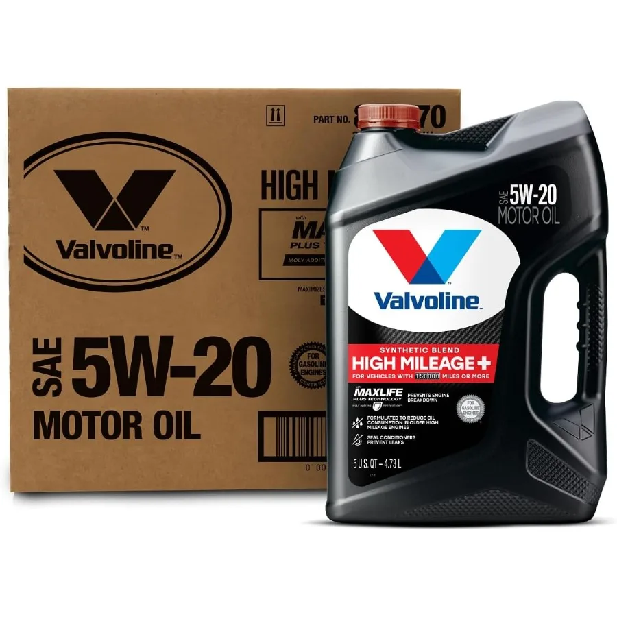 

High Mileage 150K with Maxlife Plus Technology Motor Oil SAE 5W20 5 QT Case of 3 for Extended Engine Protection and Performance