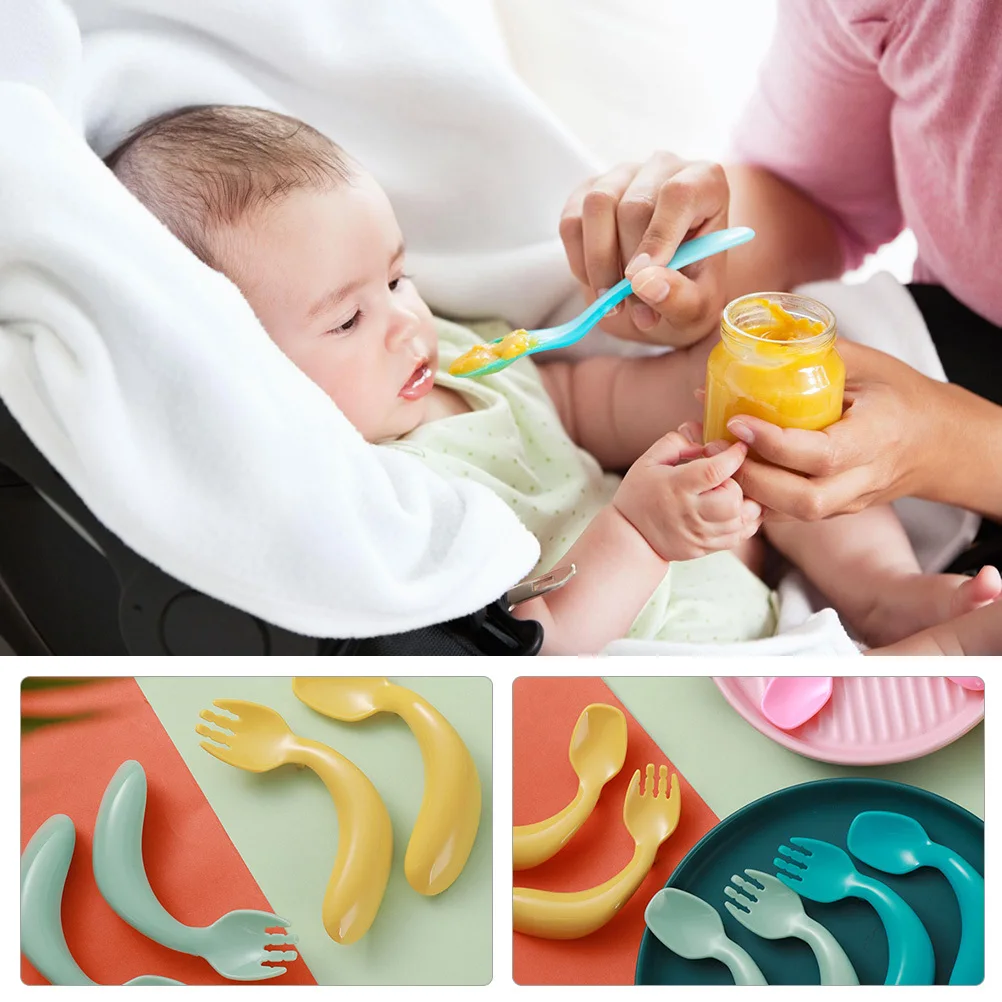 

1Set Learning to Eat Fork Spoon Bendable Baby Utensils Set for Self Feeding Toddler Cutlery Portable Adorable Design
