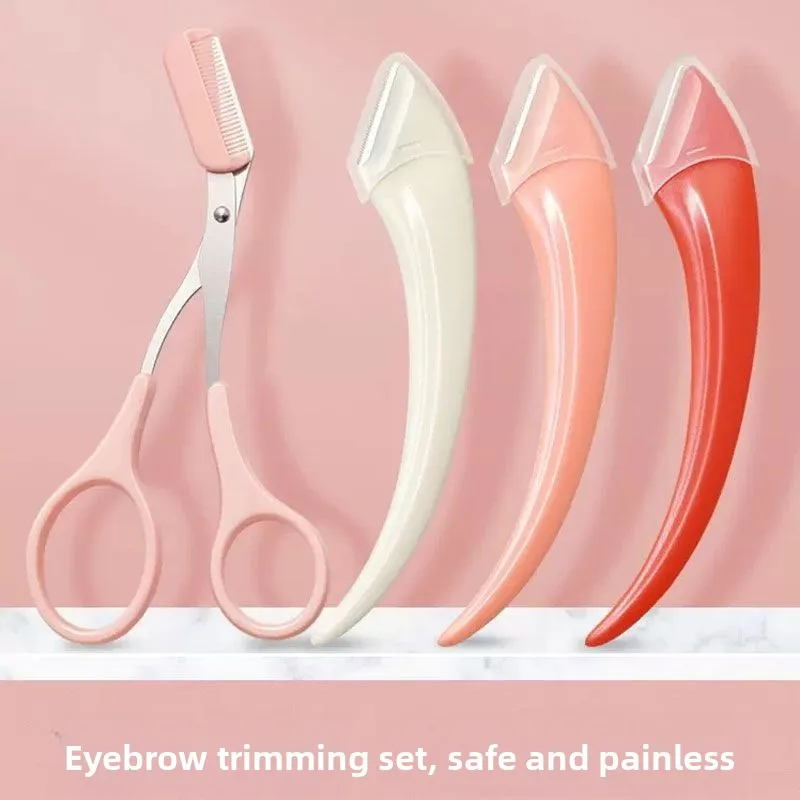 มีดตัดคิ้ว Face มีดโกนสําหรับผู้หญิง Professional กรรไกรคิ้วพร้อมหวี Brow Trimmer Scraper อุปกรณ์เสริมชุด