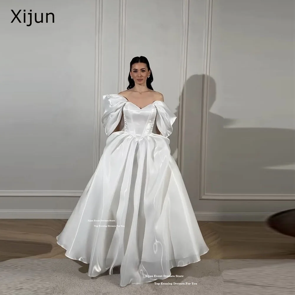 

Xijun Modern White Evening Dresses Off The Shoulder A-Line Long Wedding Dresses Sweetheart Formal Birthday Party Gown Customized