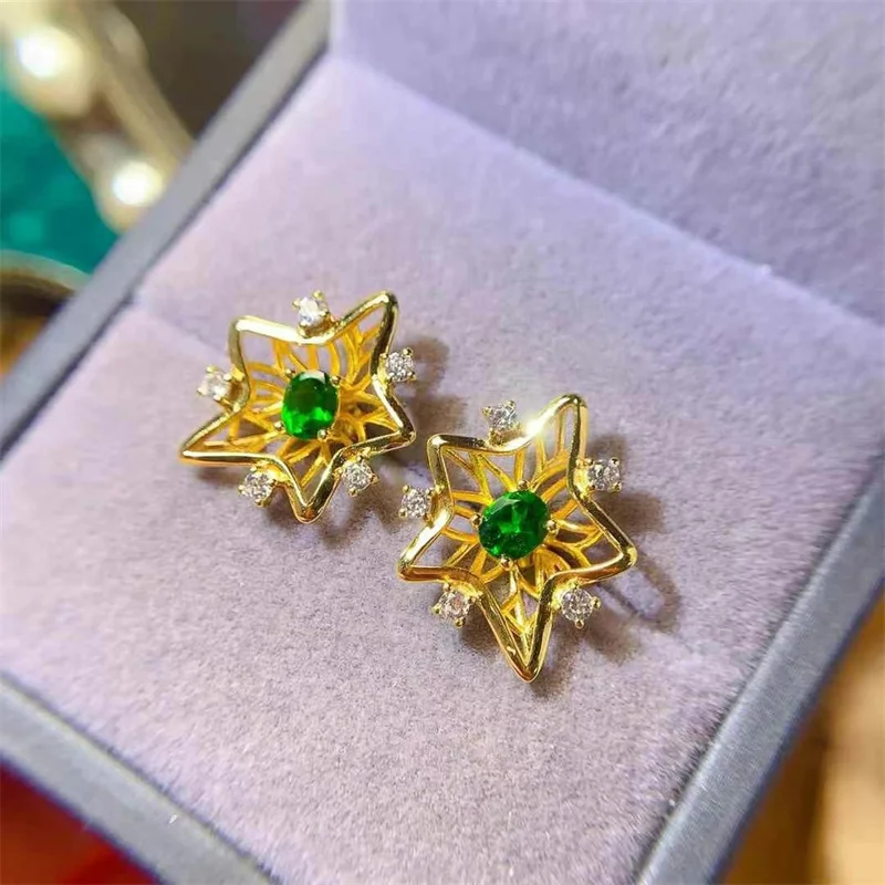 أقراط ديوبسيدي من الكروم الطبيعي مصنوعة من الفضة الإسترليني عيار 925 وأحجار كريمة أصلية مع شهادة هدية للذكرى السنوية العصرية #2