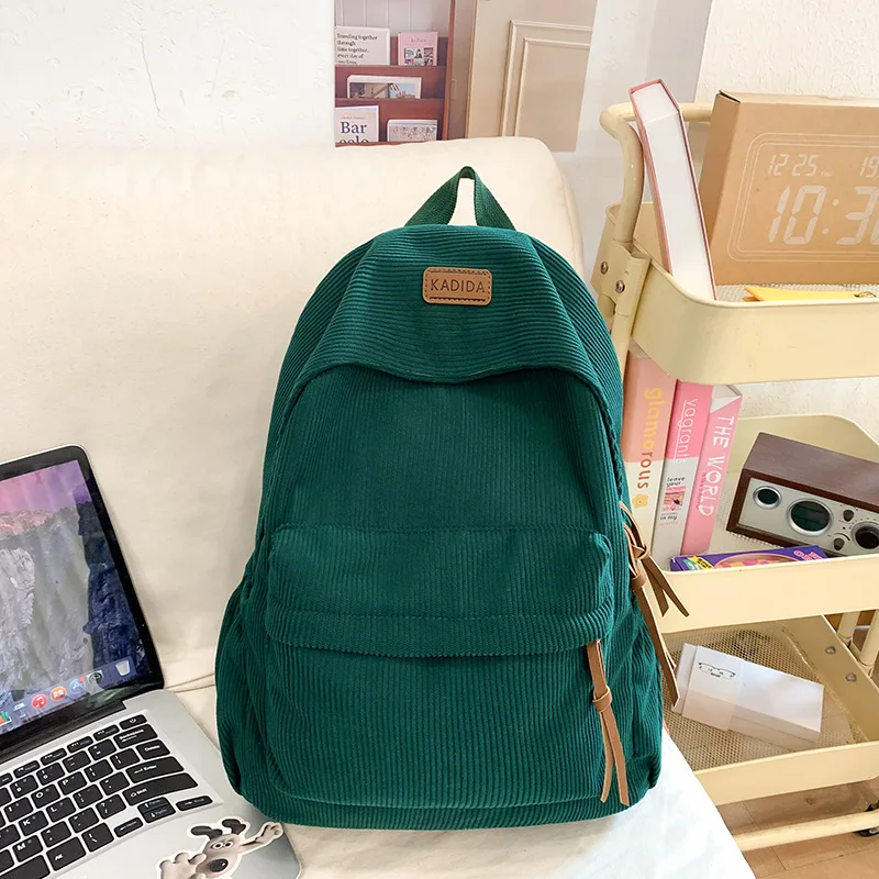 Women's Cream Corduroy Backpack, Casual Daypack Charm, Lightweight School Bag for Teens