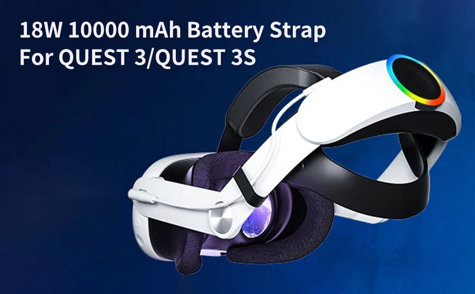 Kopfband-Akku mit 10000 mAh für Meta Quest 3/3S/2, Ersatz-Kopfband, verstellbar, für optimalen Komfort, 15/18 W, schnelles Aufladen, VR-Zubehör. – Detail 1
