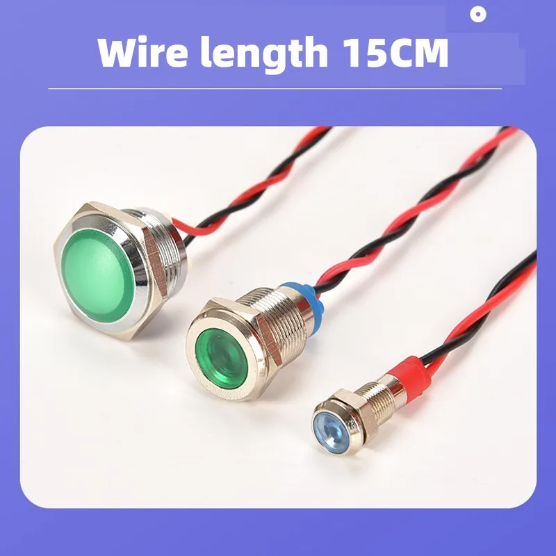 6/8/10/12/16/19/22MM LED Metal Indicator Light Waterproof Signal Light With Wire 3V 5V6V12V 24V 220V Red/Yellow/Blue/Green/White