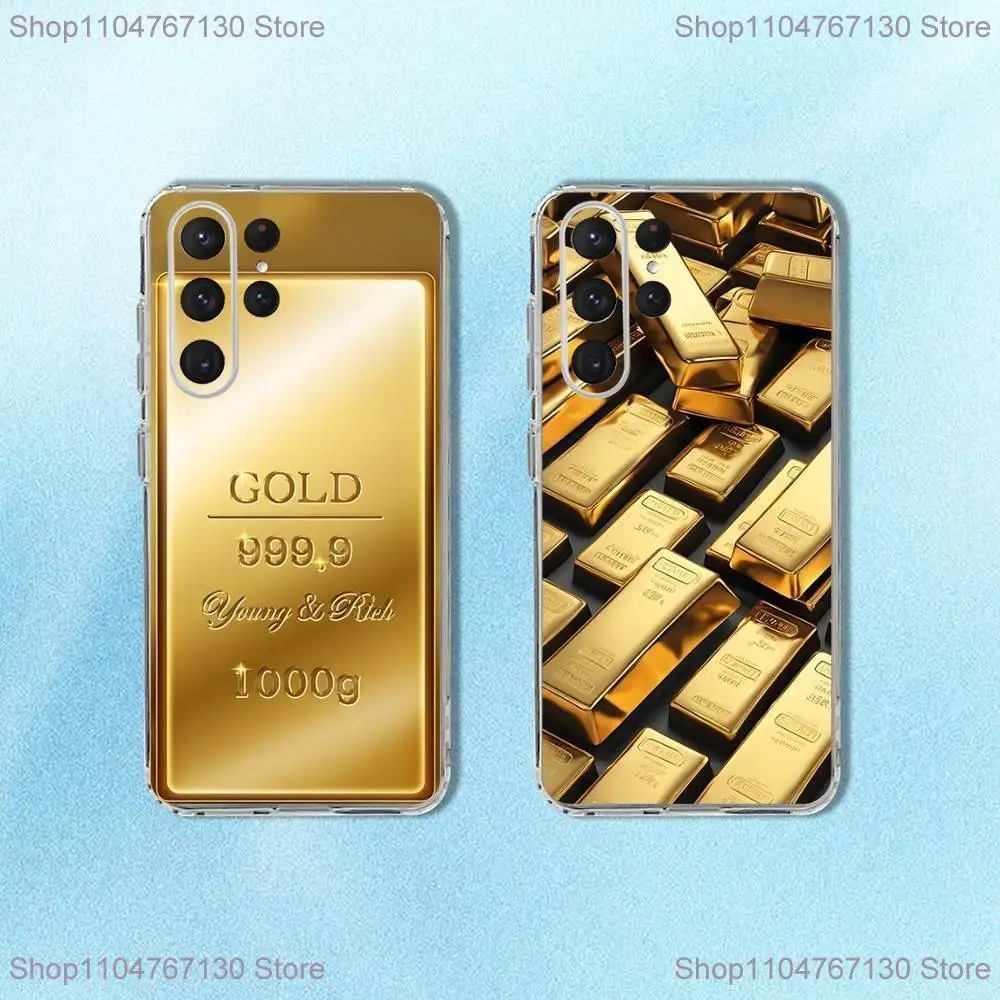 

Money Gold Art Phone Case For Samsung S24,30,21,22,23,20 FE,lite,PIus,Ultra,5G,Note,9,10 Transparent Cover