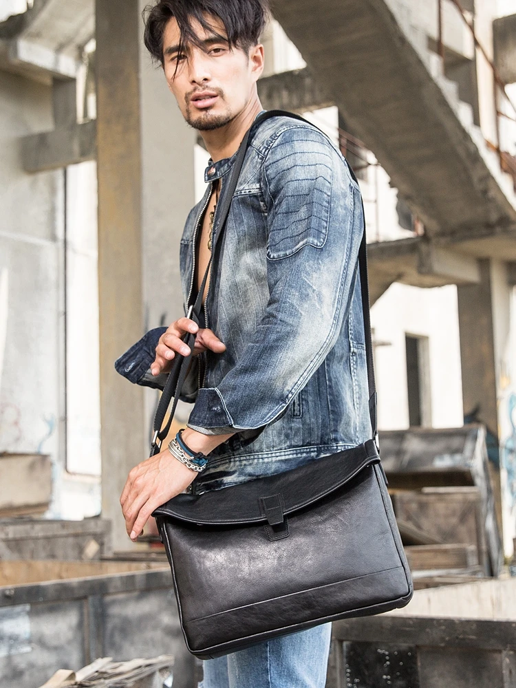 Nova bolsa mensageiro masculina bolsa de ombro bolsa de embreagem casual bolsa de ombro de couro bolsa mensageiro macio preto couro genuíno