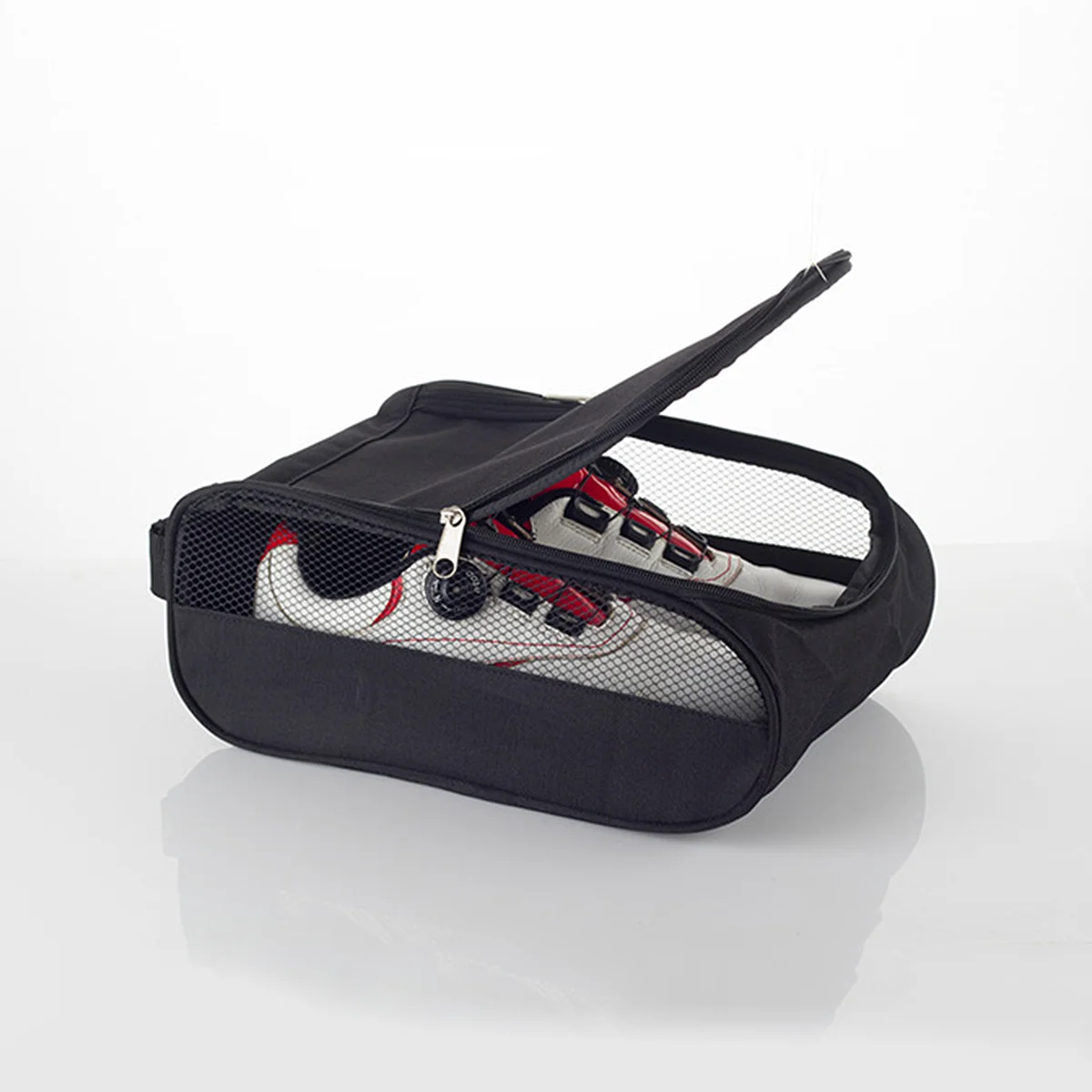 Durable Golf Shoe Bag Ventilation Mesh Fabric Breathable Storage Pouch for Travel Black Shoe Bag Zippered Shode Pouch
