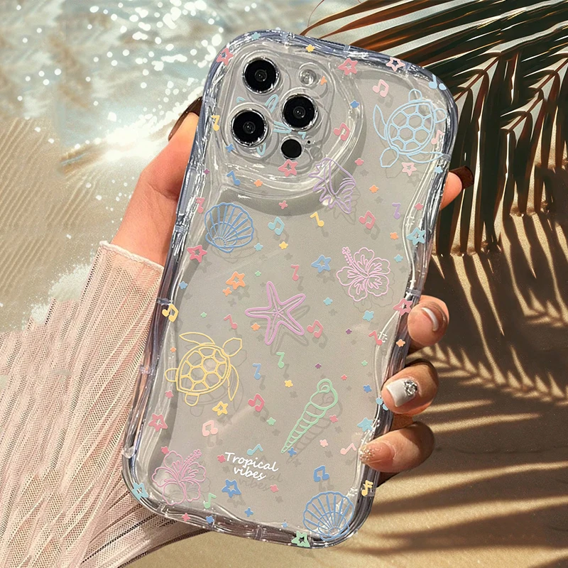 

Seastar and Turtle Print Summer Phone Case For Xiaomi Poco X7 X6 X5 Pro 5G X3 F5 F6 M6 Shockproof Transparemt Soft Bumper Cover
