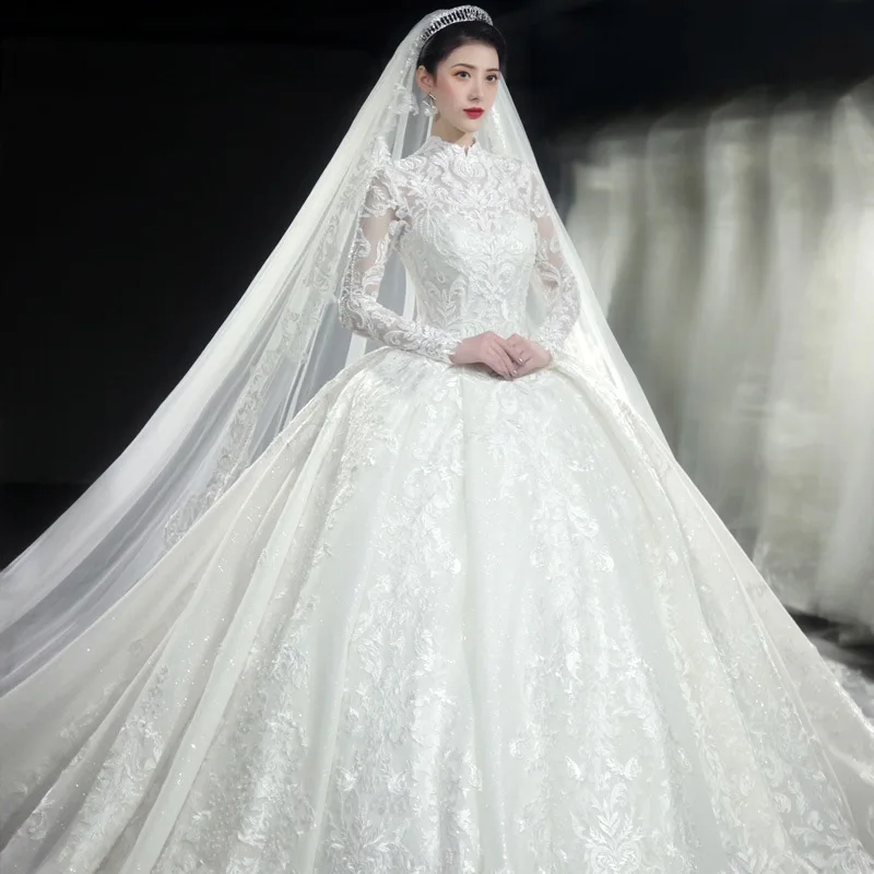 Long Sleeve French Style Light Main New Wedding Dress Summer Bridal Temperament Dreamy Court Starry Trailing