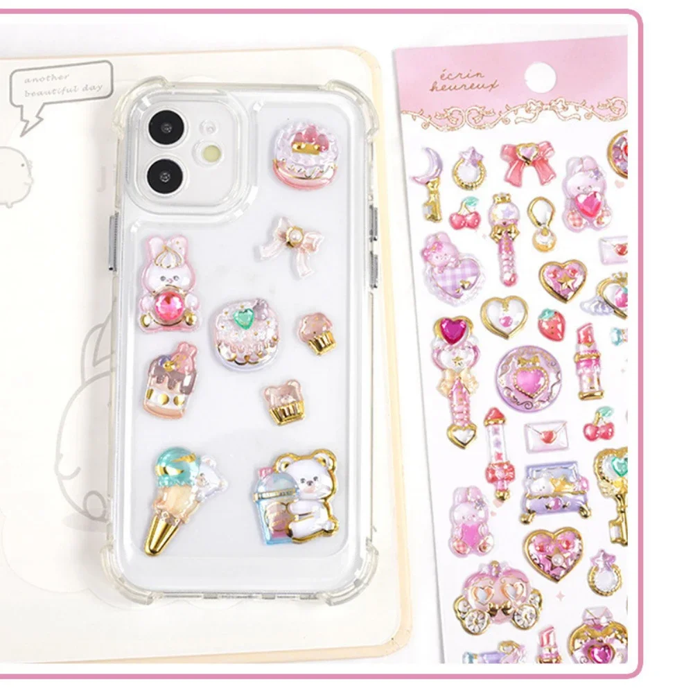 1 pc 3D Relief Stickers Scrapbooking Cute Aesthetic Stickers Creative Candy Ghost Rabbit Drop Diy Diary Stationery Sticker Decor