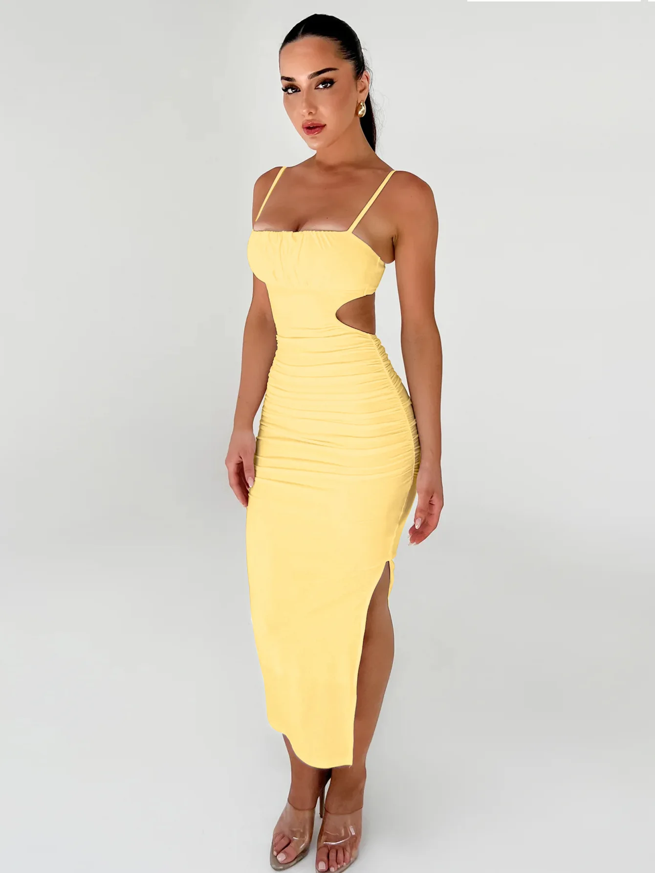 Women's Sleeveless Suspender Bra Sexy Backless Pleated Wrap Buttocks Side Slit Long Dress 2024 Summer Outing Hot Selling Style