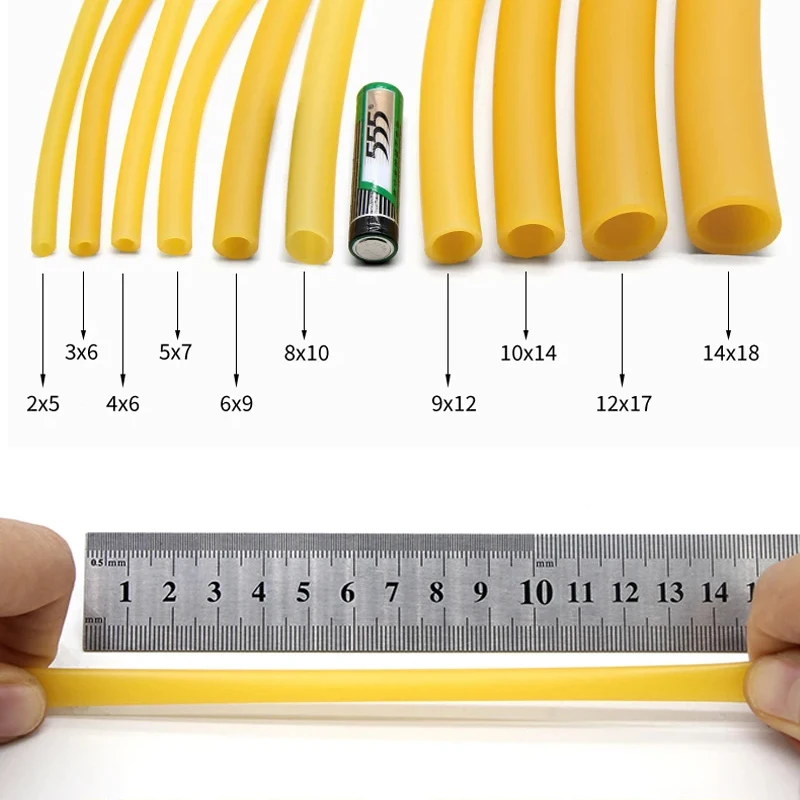 Natural Latex Rubber Tubing Tube ID 1.6 ~18mm OD 3.2~22mm Speargun Band Slingshot Catapult Tube Rubber Hose Tension Belt Yellow