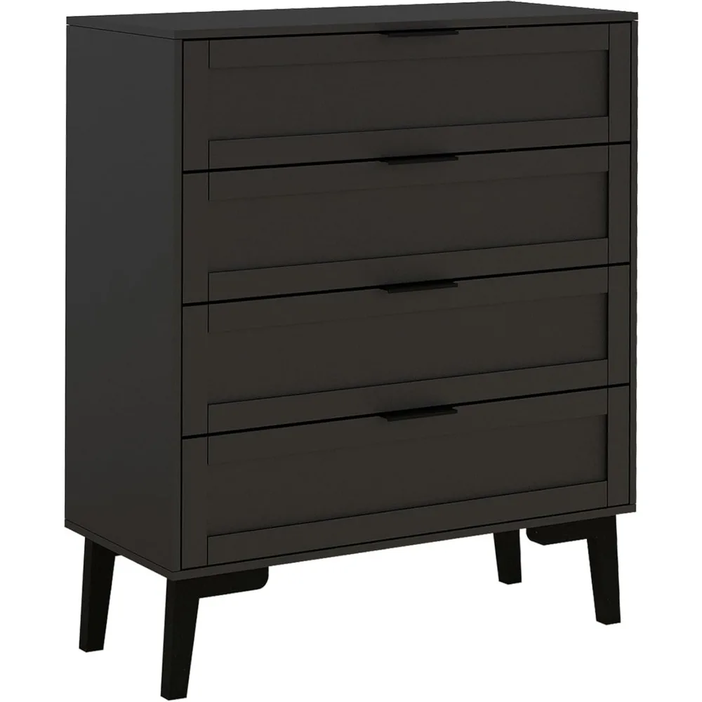 Black 4 Drawer Bedroom Dresser, Wooden Lingerie Bedroom Chest of Drawers, Modern 36 Inch High，(Black, 4 Drawer)