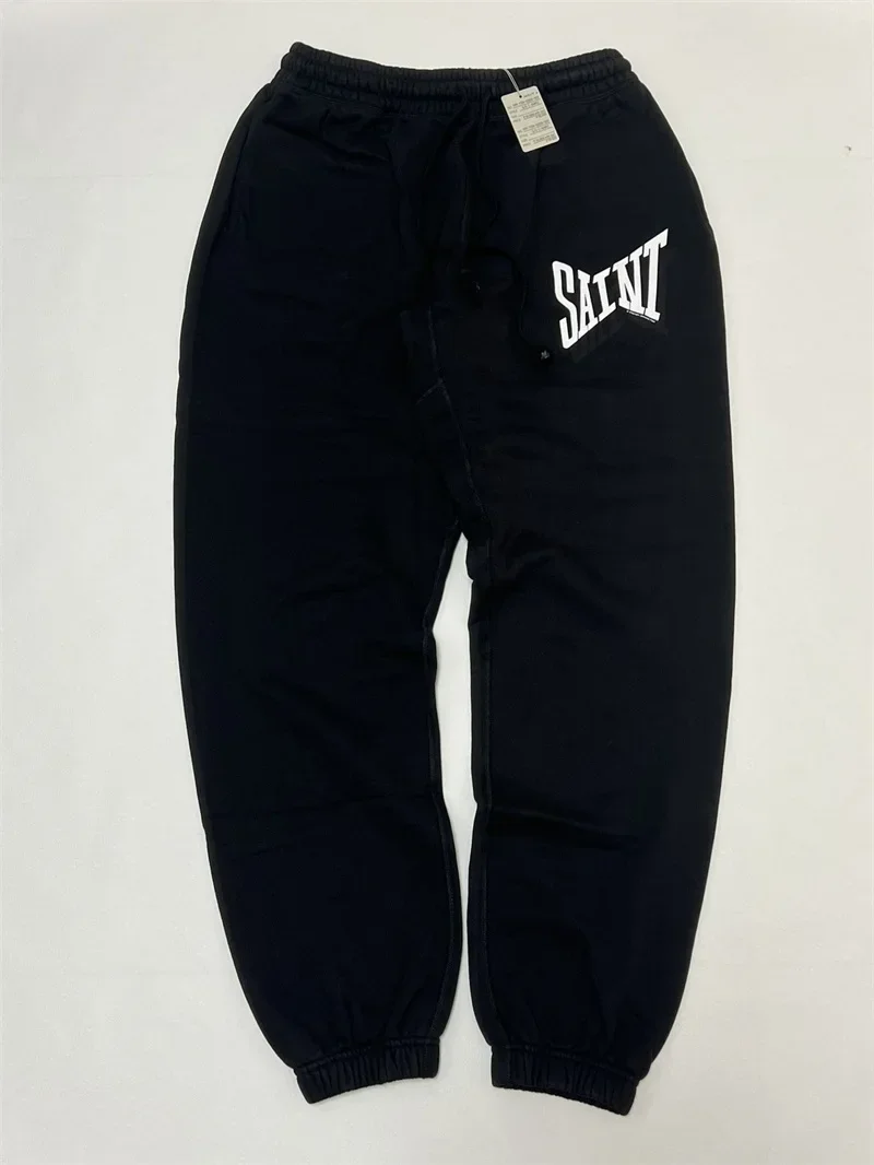 2025ss negro Saint Michael Jogger pantalones con cordón hombres mujeres 1:1 mejor calidad Casual puro algodón pantalones de gran tamaño