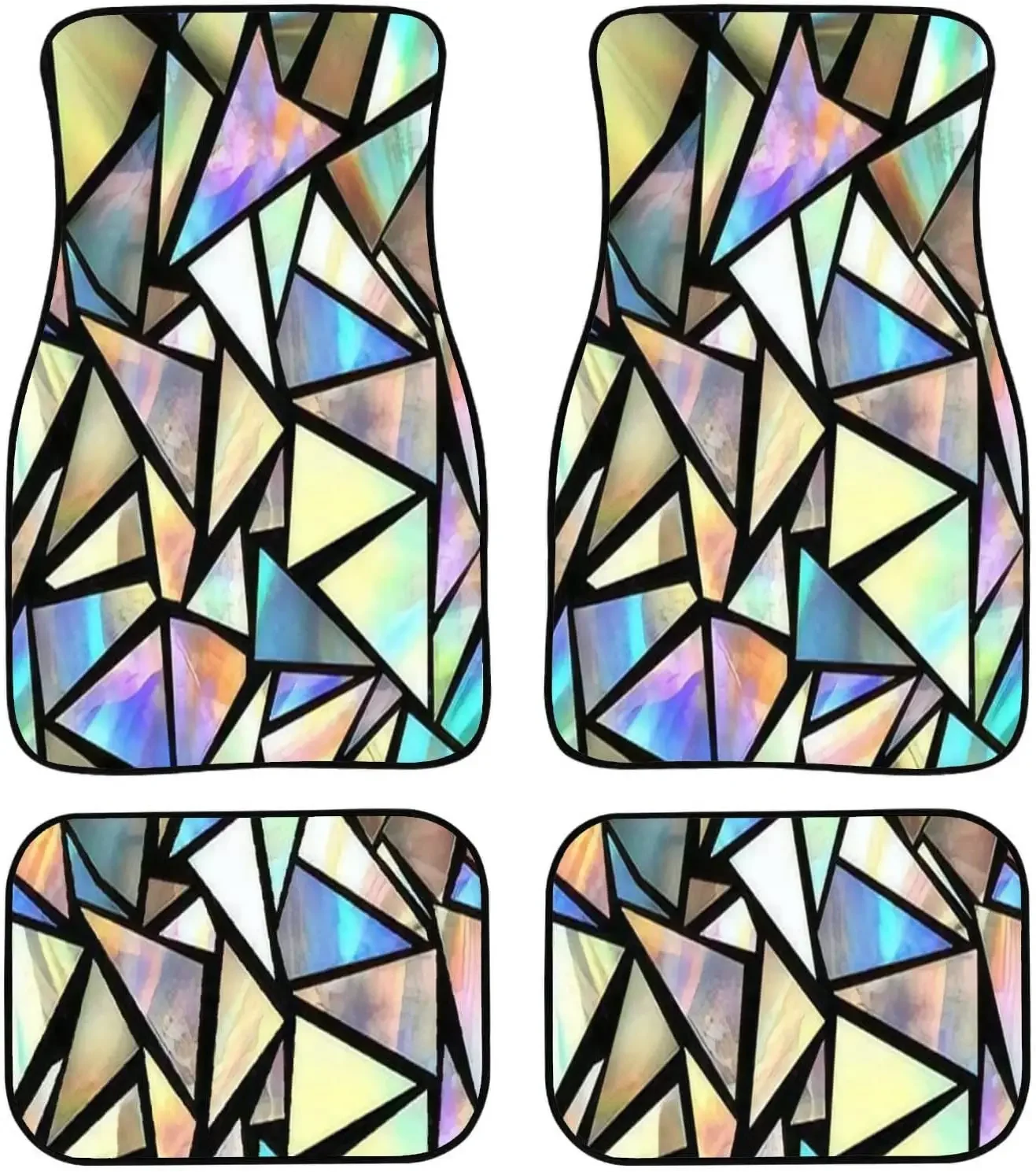 Car Floor Mats Bright Seamless with Iridescent Triangles on Black Carpet Floor Mats for Cars, Auto Interior Decorative Accessory