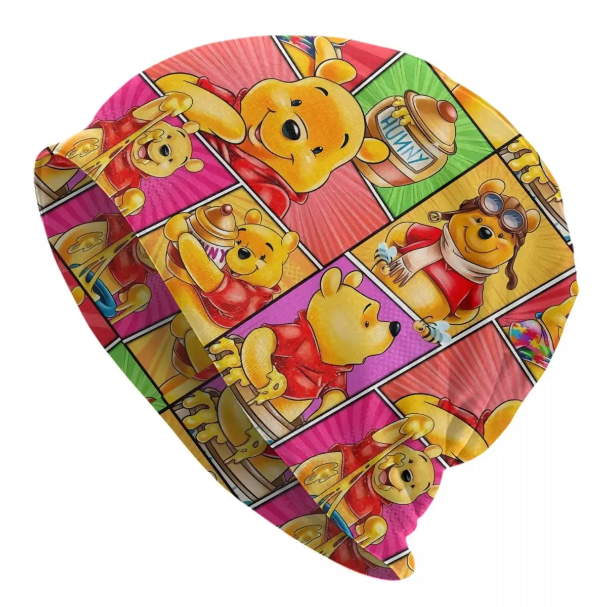 Custom Winnie Pooh Bear Collage Skullies Beanies Caps Streetwear Winter Warm Men Women Knitted Hat Unisex Adult Bonnet Hats