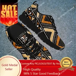 African Print Women Lace Up Sneakers Mesh Ladies Shoes Ethnic Tribal Pattern Light Casual Black Walking Footwear Dropship