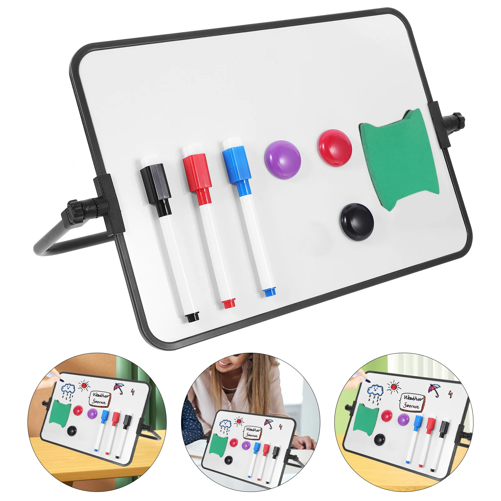 

Double-Sided Magnetic Whiteboard Dry Erase Portable Calendar Office Note Message Stand (Blue) Guest Mini Easel with Writing Pad