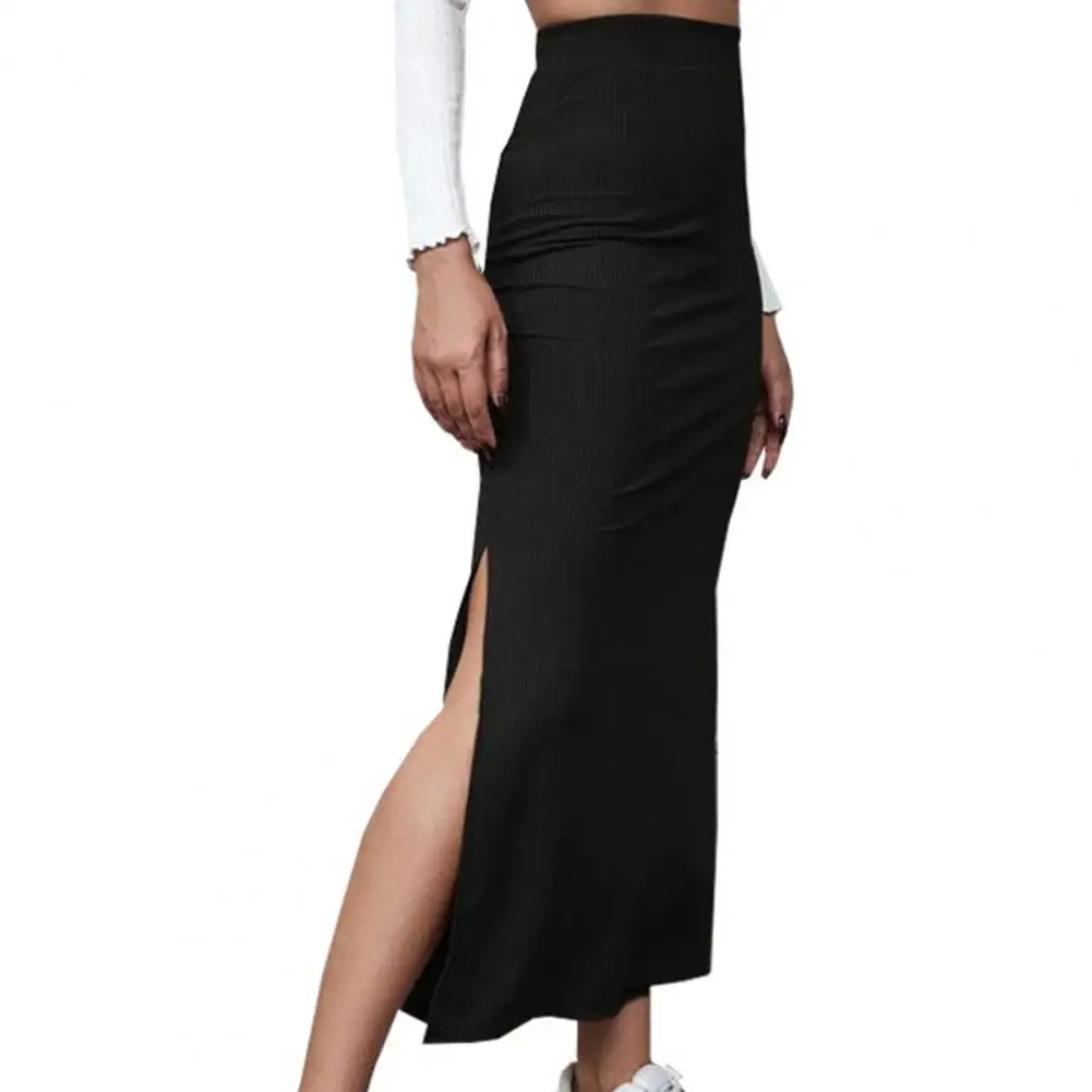 

High-waisted Skirt Elegant High Waist Hip-hugging Skirt for Women Solid Color Half-body Skirt with Slit Hem for Work Wear Dating