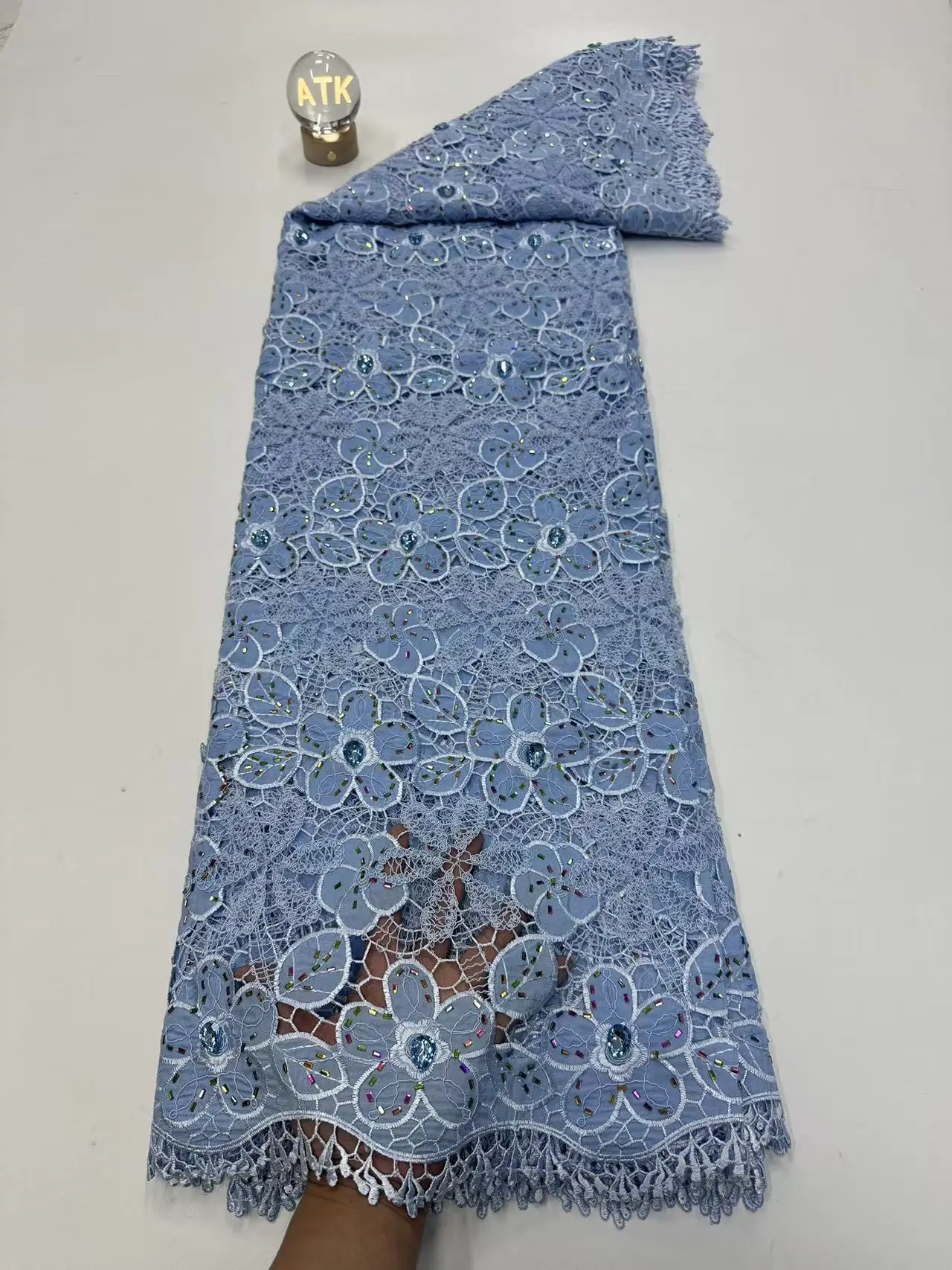 

Роскошный белый африканский гипюровый шнур, кружевная ткань со стразами, 2026, высокое качество, шифоновое кружево, нигерийское вечернее платье, шитье Hm244-1