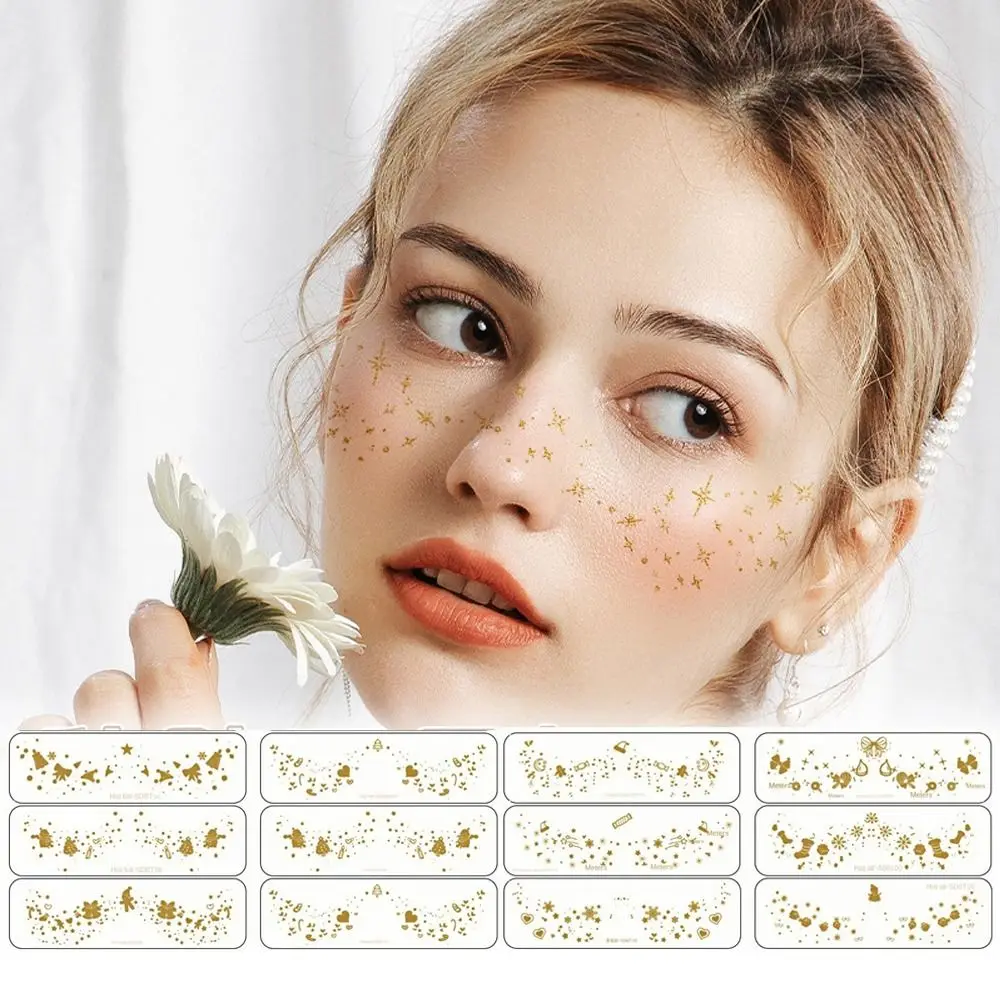 6 Sheets Glitter Freckles Face Tattoo Gold Silver Cute Face Makeup Patches Christmas Styles Makeup Accessories Freckles Stickers