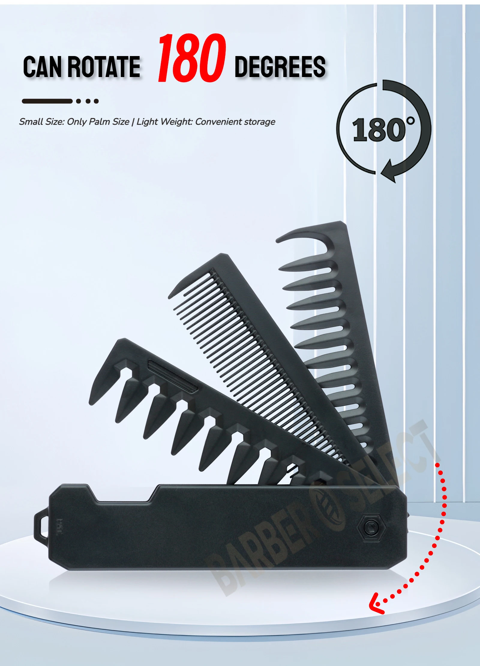 Neuester 1/2/3-in-1 tragbarer Klappkamm, Friseur-Clipper-Kamm, breitzahniger Kamm für Ölhaar, Mini-Bartkamm, Styling-Werkzeug für den Salon. – Detail 11