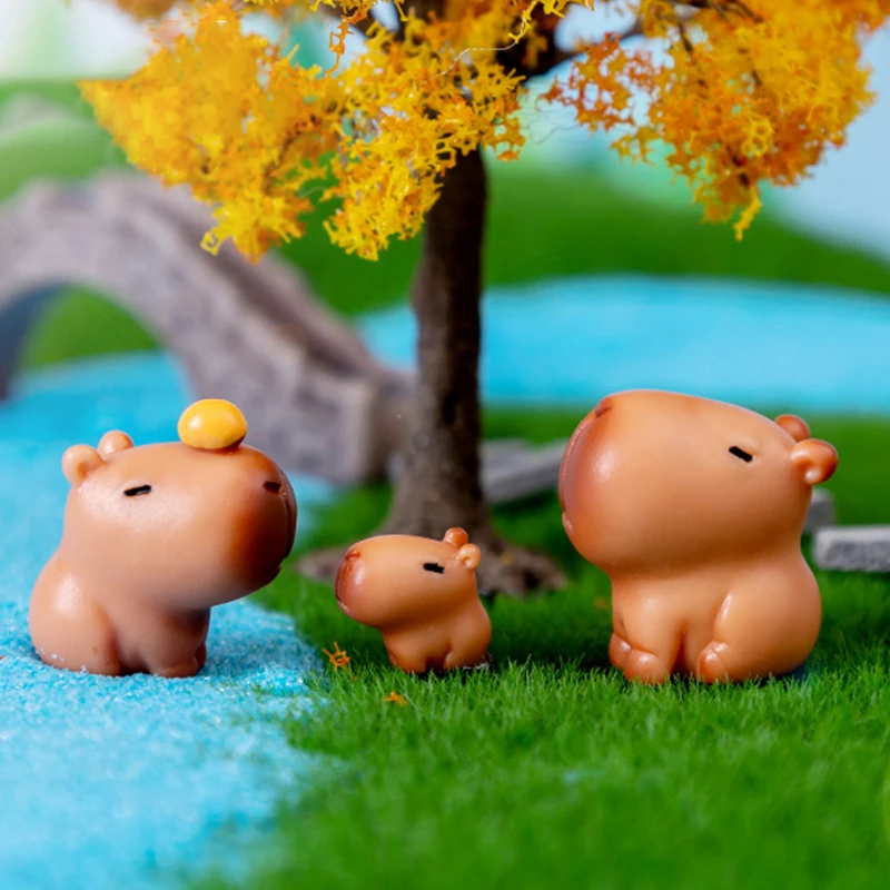 Modelo de Capybara de dibujos animados en miniatura, estatuilla de escritorio, adorno de paisaje de jardín, artesanía de resina, decoración del