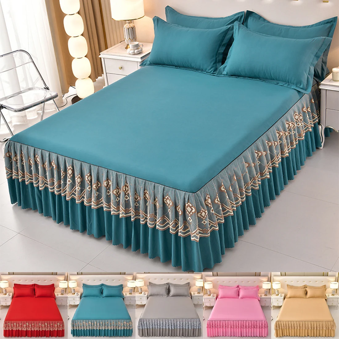 

Solid Color Bed Skirt Non-slip Mattress Cover Protector Soft Skin-Friendly Bed Cover Bedroom Bed Skirt Bedsheet Bedding Decor