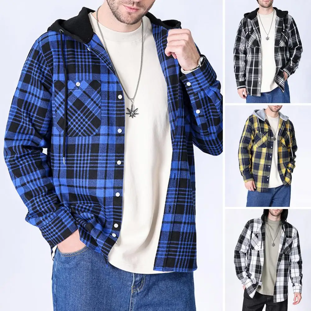 Chaqueta informal con capucha para hombre, abrigo de manga larga con cordón, botonadura única, bolsillos, ajuste holgado, prendas de vestir de estilo callejero