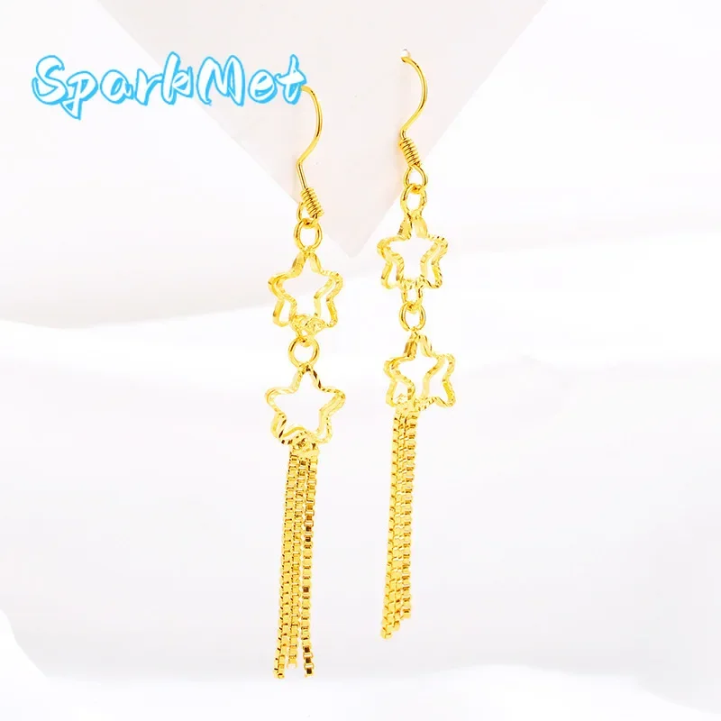 

Серьги Sparkmet из высококачественного золота 9999 пробы для женщин, серьги-кисточки, серьги в стиле богини, ювелирные изделия из чистого золота 24K, простые модные украшения.