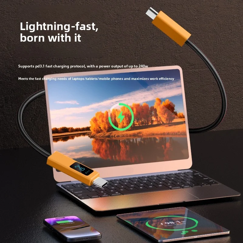 ANSEIP PD 240 واط USB C إلى USB C كابل PD3.1 شحن سريع لأجهزة الكمبيوتر المحمول ماك بوك آيفون 17 16 باد سامسونج S25 S24 5A PD كابل شحن
