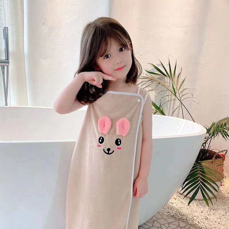 Set Rok Mandi Ikat Rambut Anak Beludru Karang Jubah Mandi Lembut dan Menyerap