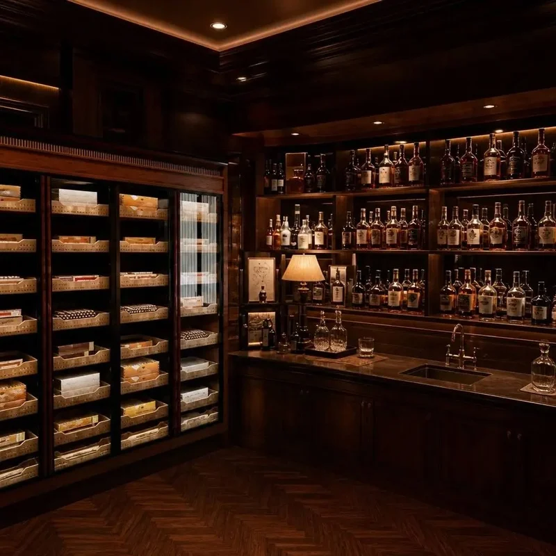 custom.Custom Solid Wood Cigar Humidor Cabinet Constant Cigar Display Walk-in Cigar Room Furniture With LED Light