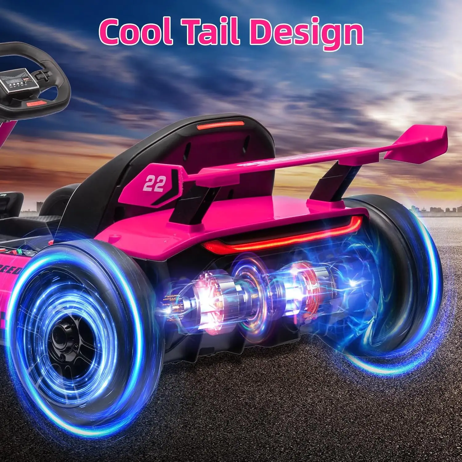 รถดริฟท์ไฟฟ้าสำหรับเด็ก 24V, มอเตอร์ทรงพลัง 300W ความเร็ว 8.5 ไมล์ต่อชั่วโมง, ยาง EVA, โหมดดริฟท์/สปอร์ต, ไฟ LED, ของเล่นขี่สำหรับแข่งรถกลางแจ้ง