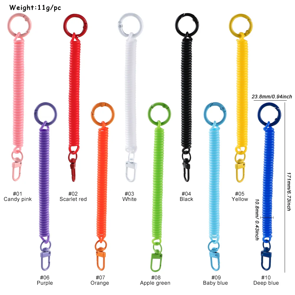 4pcs Colorful Spiral Elastic Spring Rope Keychain Key Metal Carabiner For Anti-lost Phone Spring Key Cord Clasp ID Card Hook